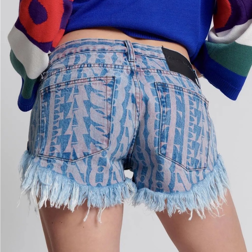 One Teaspoon Dukes Denim Shorts, Pacifica Print, Size 32 Boho Low Waist Shorts - Picture 6 of 14